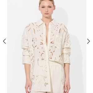 Alice and Olivia Elegant White Lace Button-Up Shirt